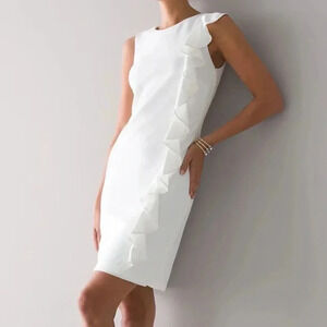 White House Black Market Black Shift Dress with Ruffle Womens Large